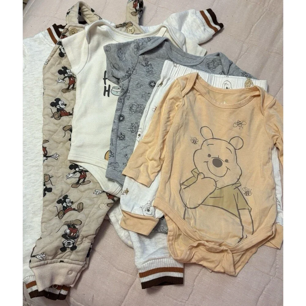 Disney Baby Clothing Bundle 6 Pieces, (1) Set 3/6 mths Pjs & 4 Pieces 6-9 Mths